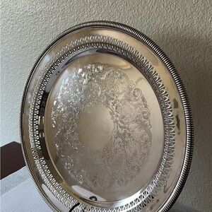vintage antique WM Rogers, silver plated round tray 121/2”